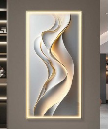 Gold Frame Gray And White Crystall Procelein Painting With Lighting